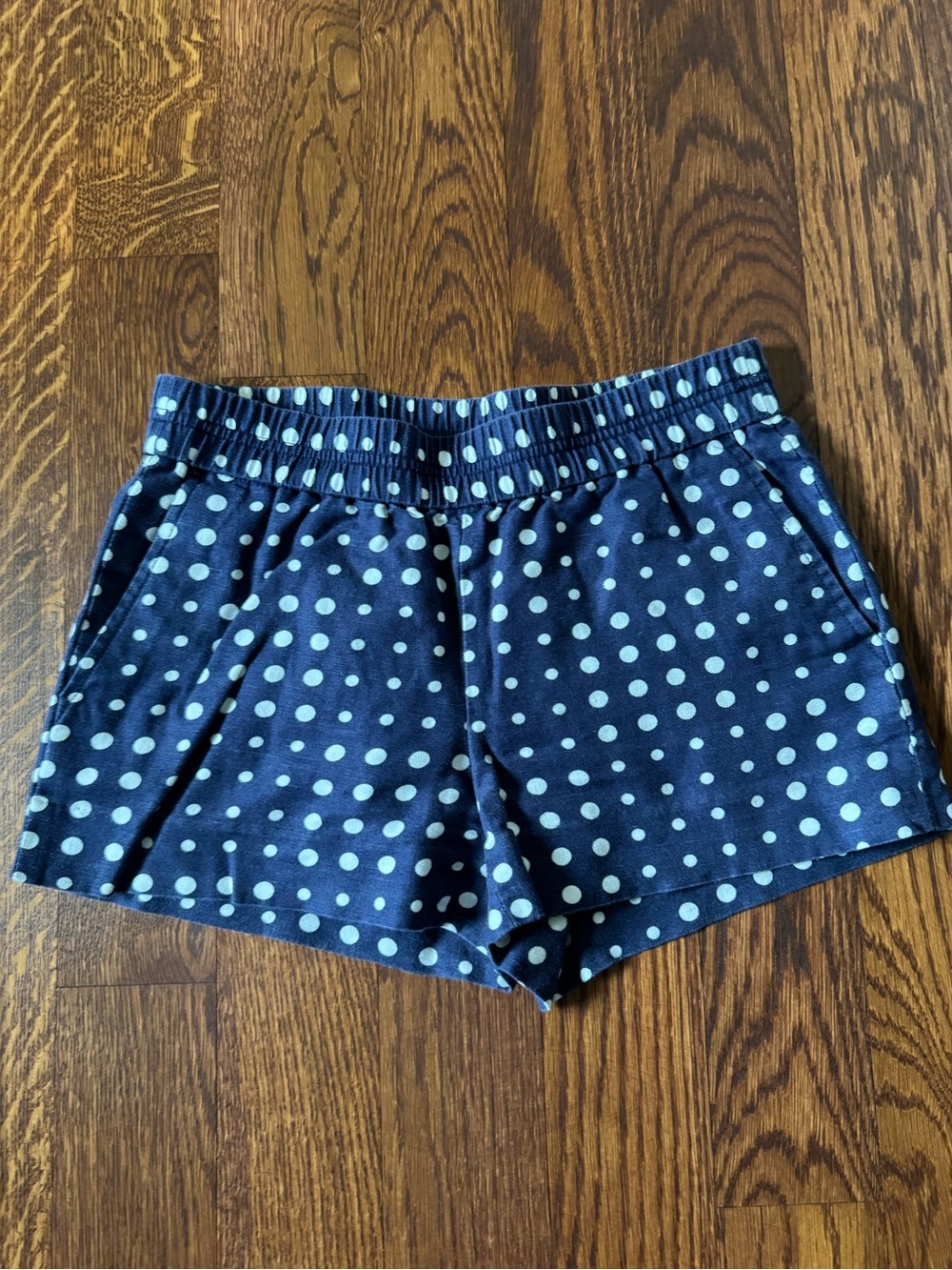 J. Crew Navy and White Polka Dot Elastic Waist Shorts